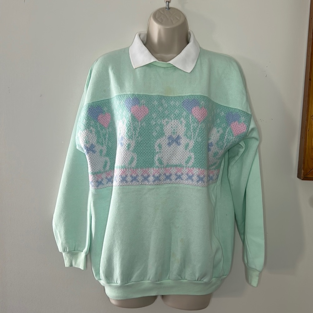 Vintage Granny Teddy Bear Collared Sweatshirt